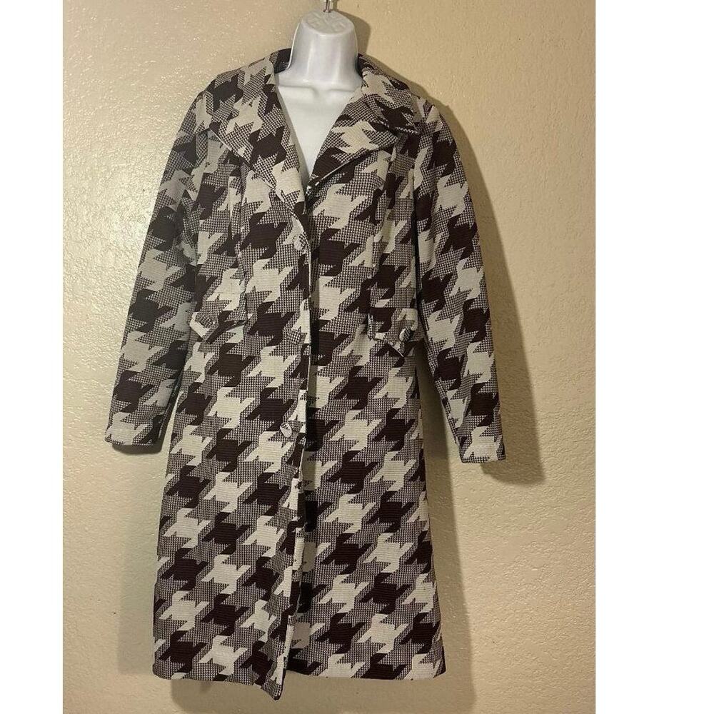 Vtg Abstract Brn/Wht Mod 70’s Style Long Blazer Coat, Women’s M “Toni Todd”